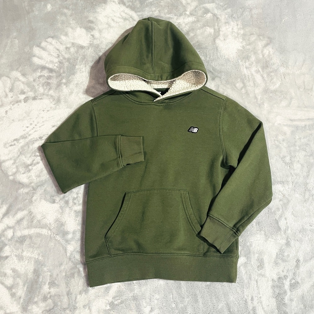 New Balance Hoodie Kids Size S (8) Green Excellent Sherpa Lined Hood Pullover